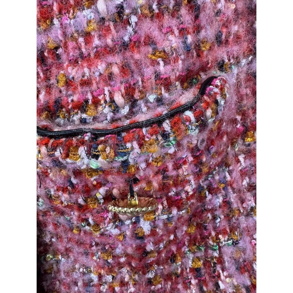 English Factory Multicolored Faux Leather Trim Tweed Jacket Sz S As Is Condition - Picture 7 of 7